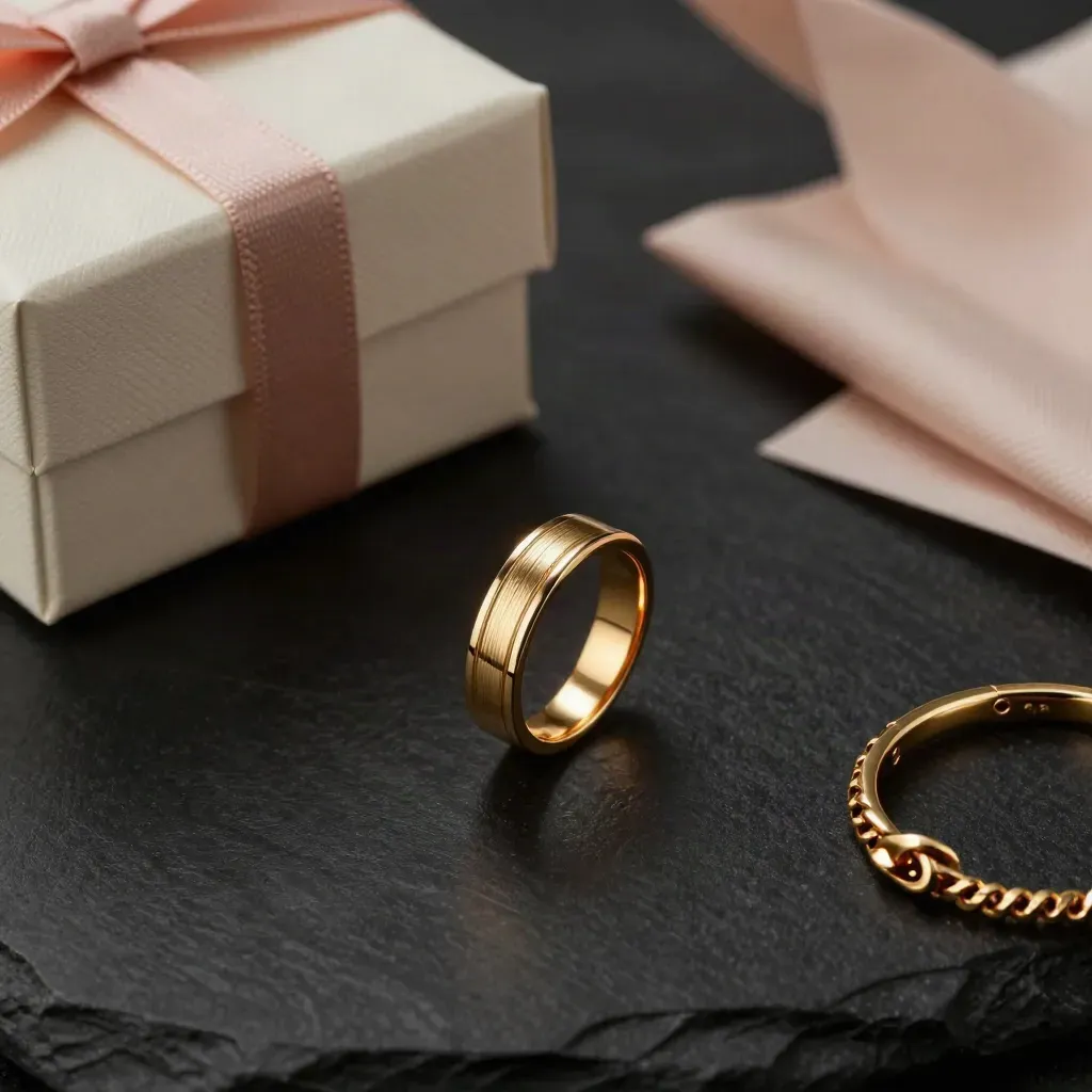 Anello, ciondolo e bracciale incisi con cofanetto regalo e carta rosa cipria